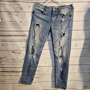 Zara Distressed Ripped Jeans Blue Denim‎ Heavily Distressed Skinny Size 8